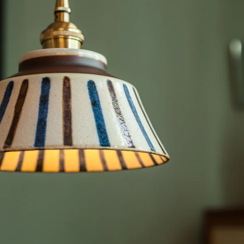 Retro Japanese Ceramic Pendant Lamp - KairoLite - Hand-Painted Pattern - Adjustable Height