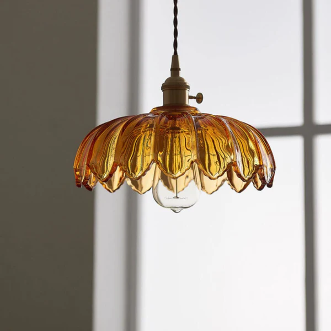 Vintage Glass Pendant Lamp - LumoCraft - Floral Pattern - Suitable for Living Room & Bedroom