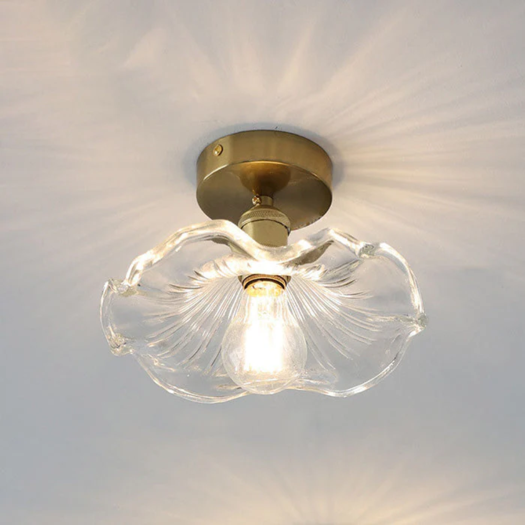Ceiling Light - HibraGlow - Floral Glass Shade - Warm Ambient Lighting