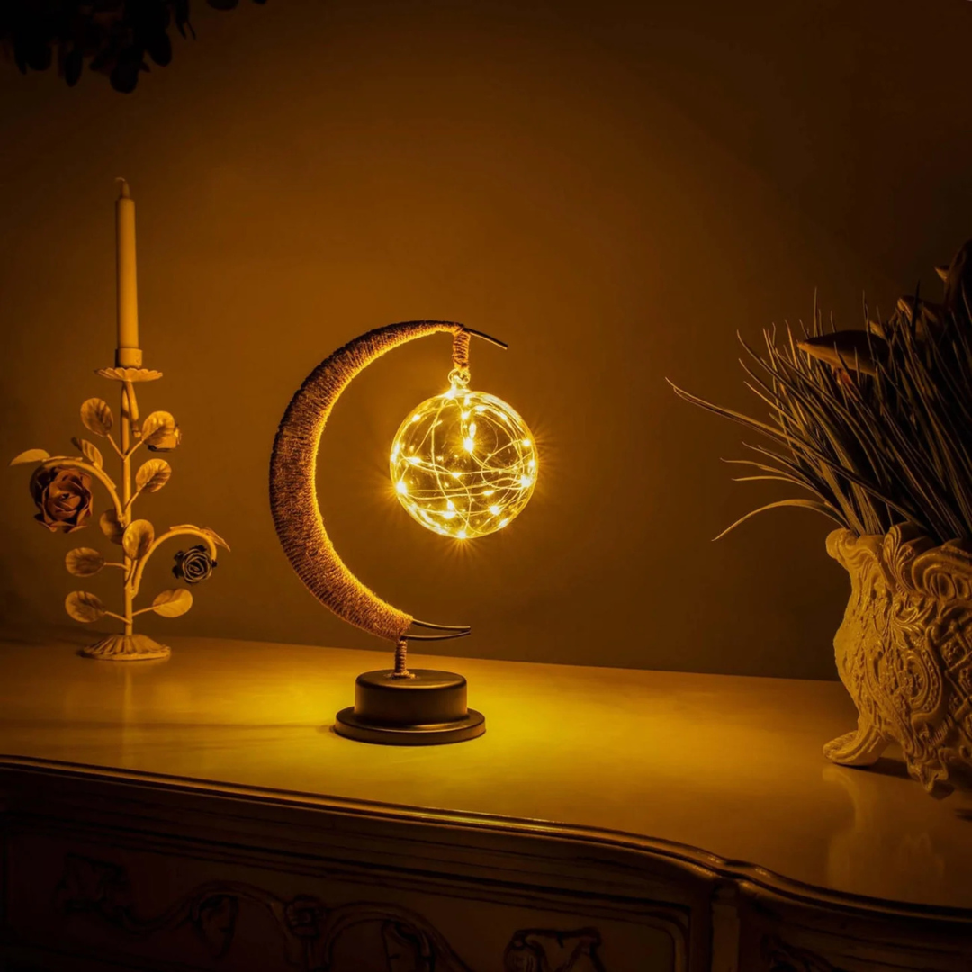 Magical Moon Table Lamp - Luminara - Enchanting Glow - Rope Stand Base