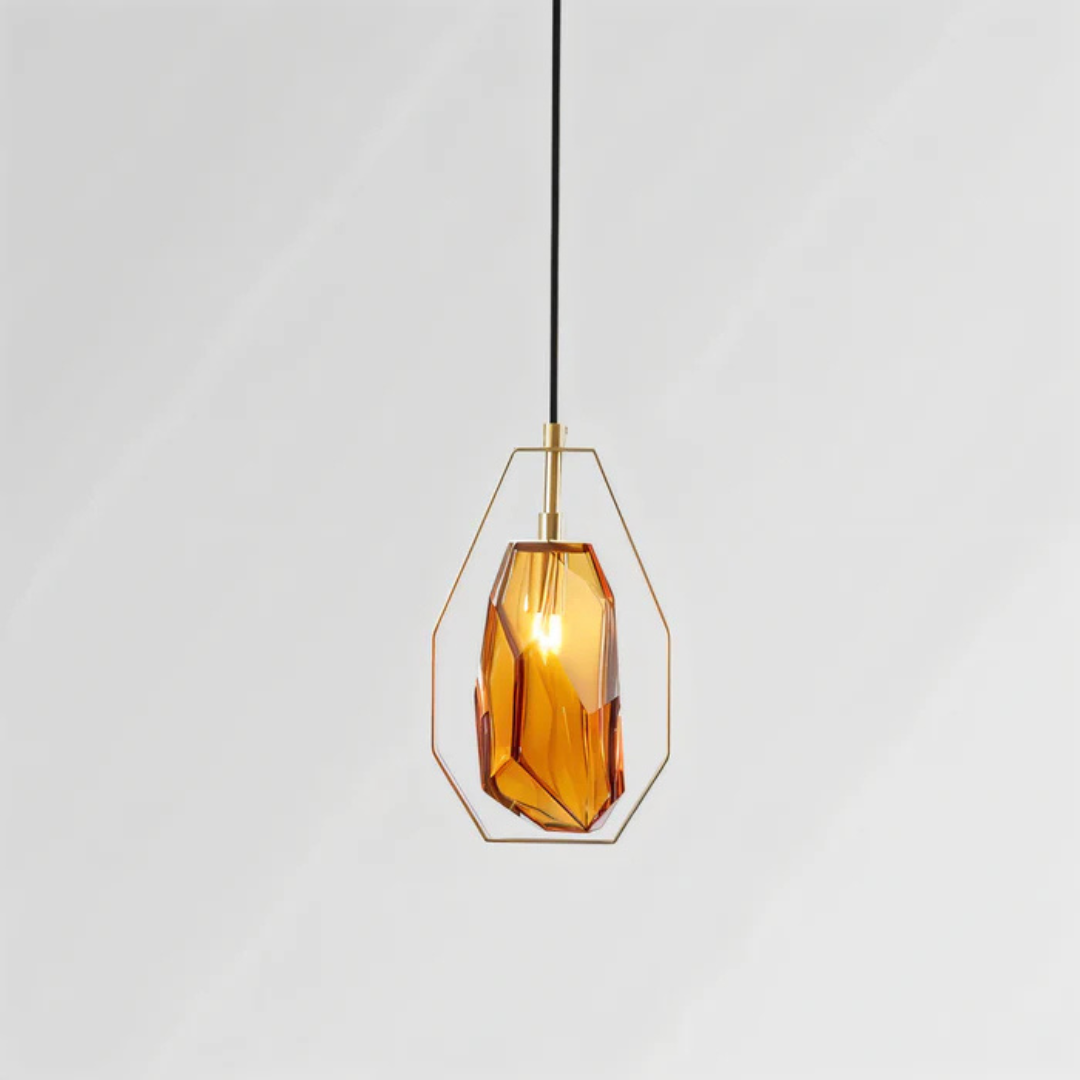 Minimalist Glass Pendant Lamp - Lumora - Amber Finish - Smoke Grey Finish