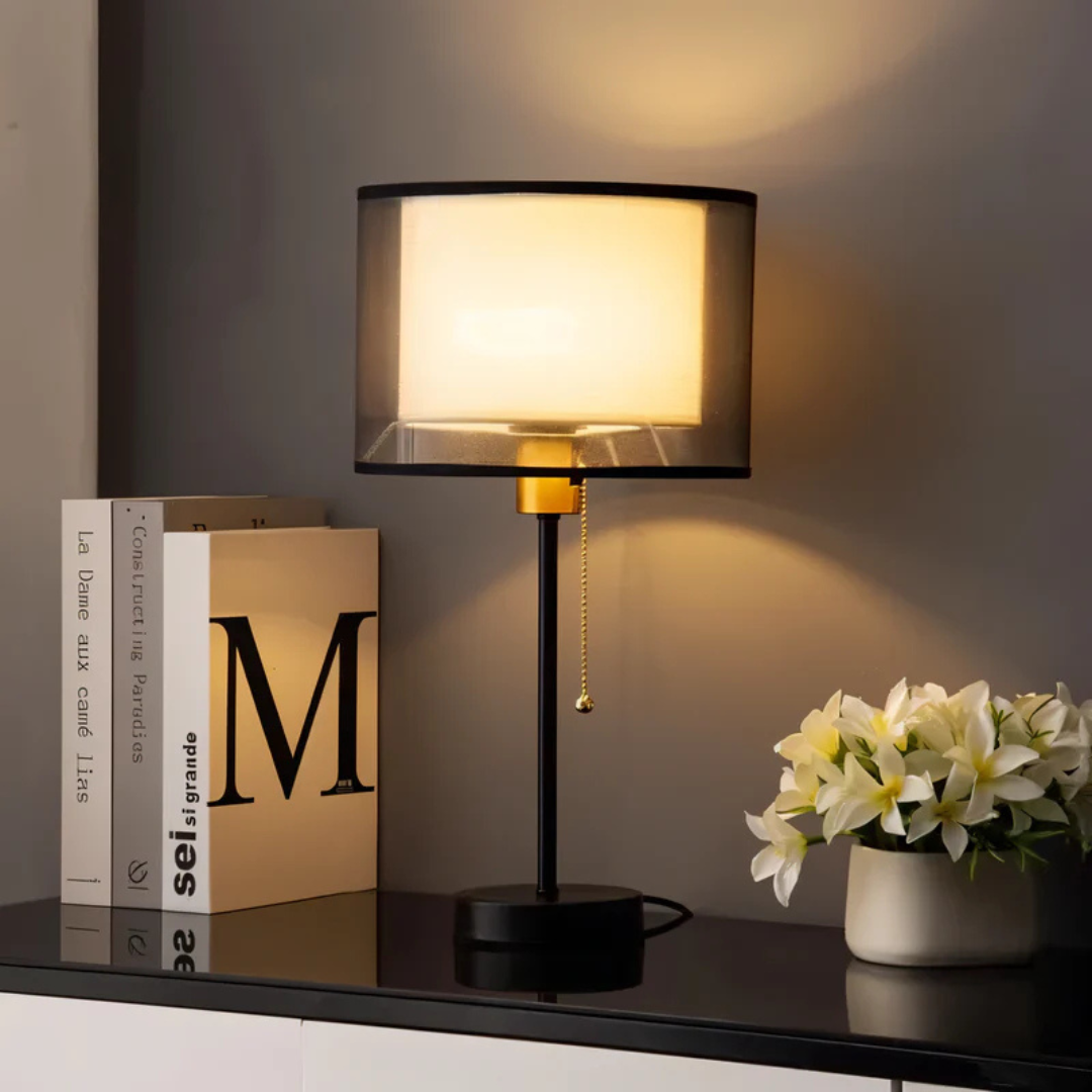 Table Lamp with Double Fabric Shade - Lumoza - Ambient Glow - Bedside Lighting