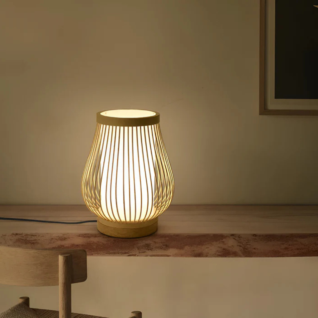 Japanese LED Bamboo Table Lamp - Zenora - Warm Ambience - Natural Finish