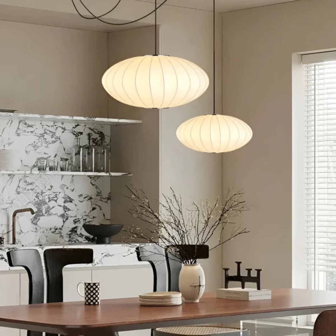 Japanese Silk Pendant Lamp - ShiroGlow - Ambient Lighting - Adjustable Cord Length