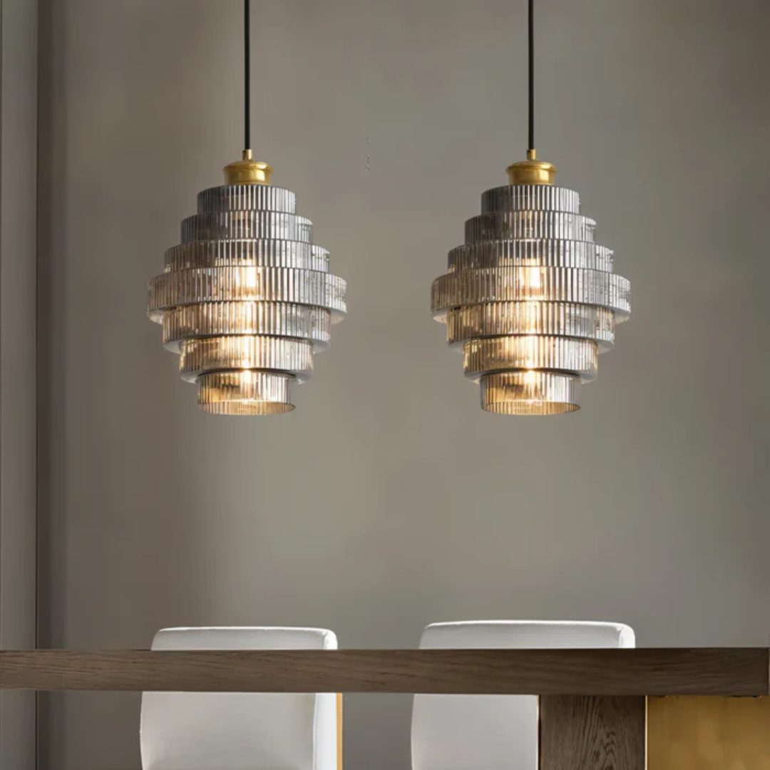 Retro Pendant Lamp - Vintora - Glass Shade Accent - Dining Table Lighting