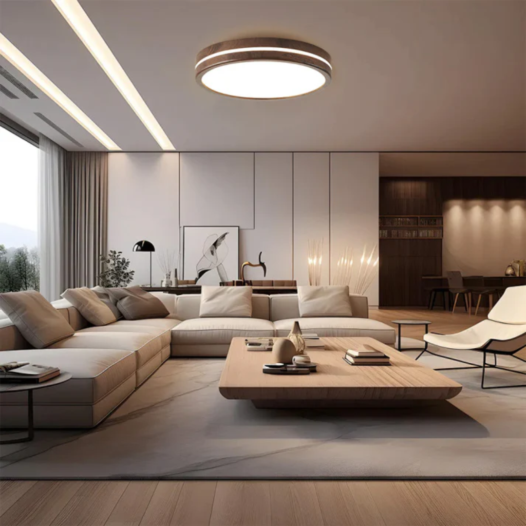 Wooden LED Ceiling Light - Lumora - Natural Finish - Adjustable Brightness
