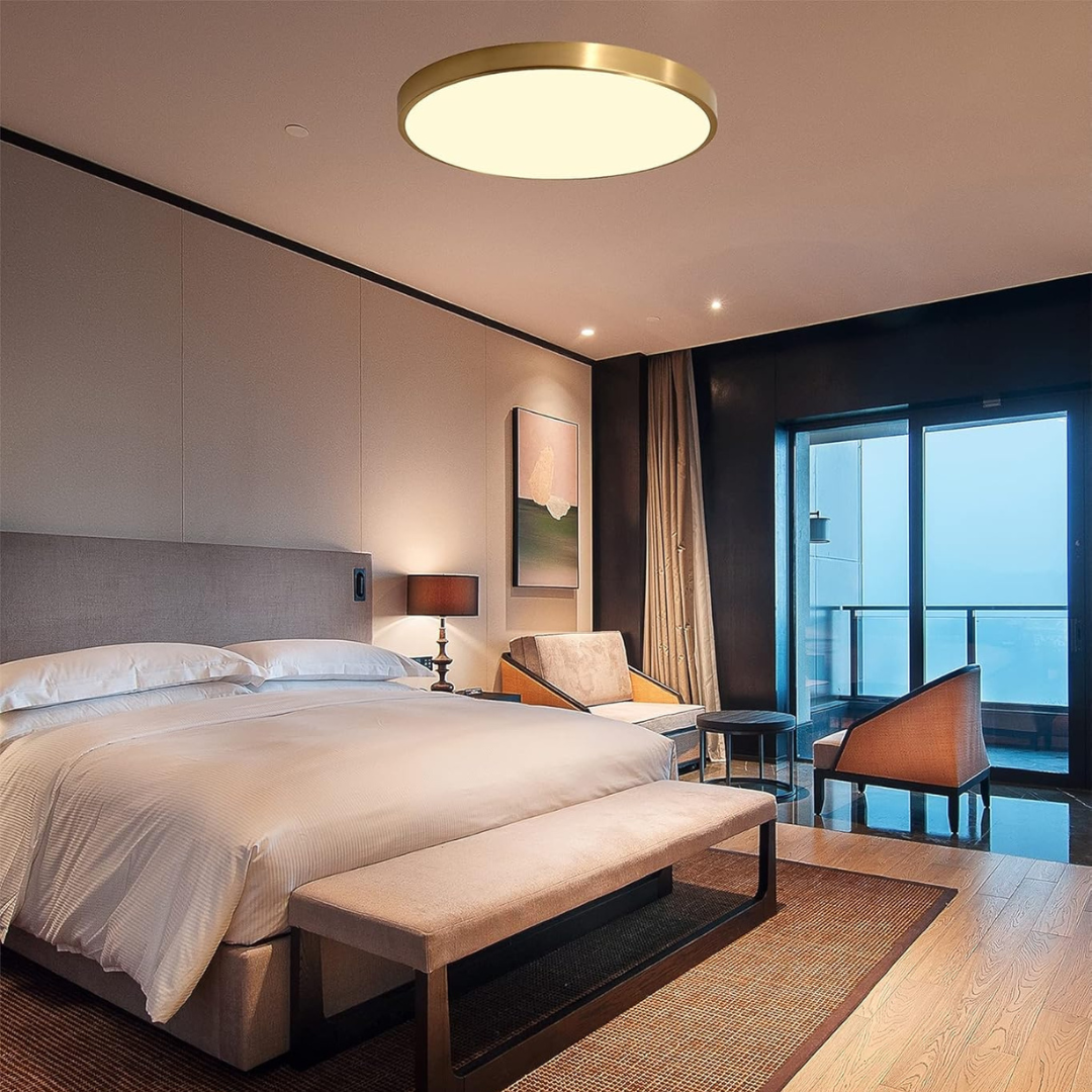 Ultra-Thin LED Ceiling Light - Aurevia - Gold Finish - Tricolour Lighting