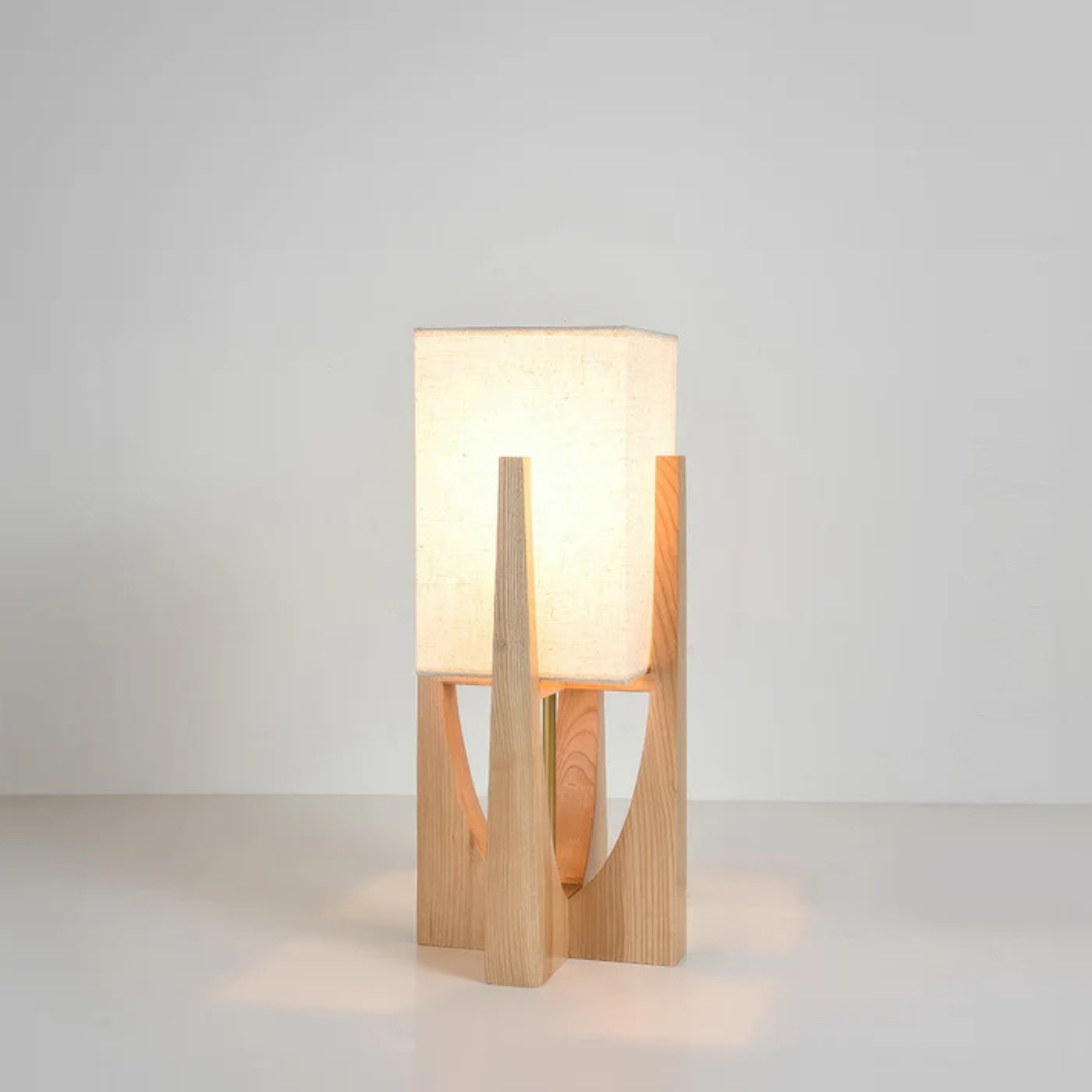 Japanese Style Floor Lamp - Kiyora - Wooden Base - Fabric Shade