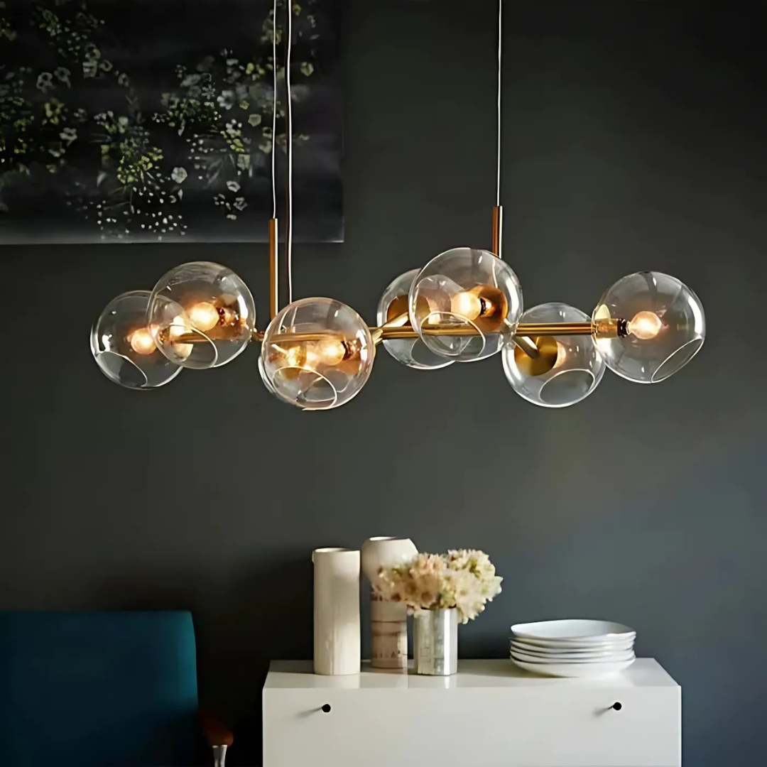 Pendant Lamp Glass - LumoSphere - Dining Table Lighting - Gold Frame Finish