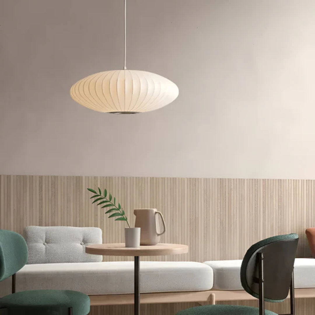 Japanese Silk Pendant Lamp - ShiroGlow - Ambient Lighting - Adjustable Cord Length