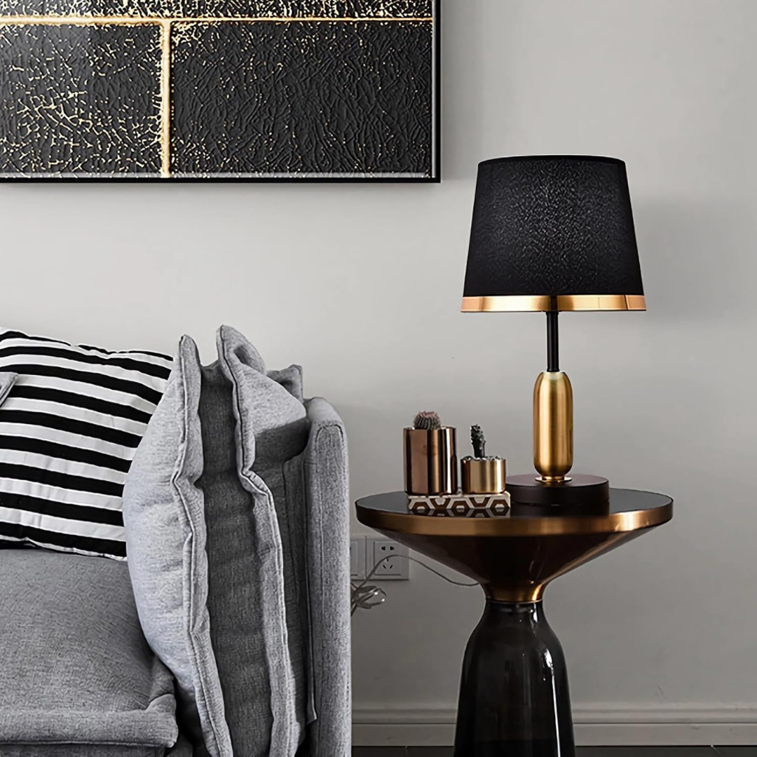 Table Lamp - Lumora - Black Fabric Shade - Modern Accent Lighting