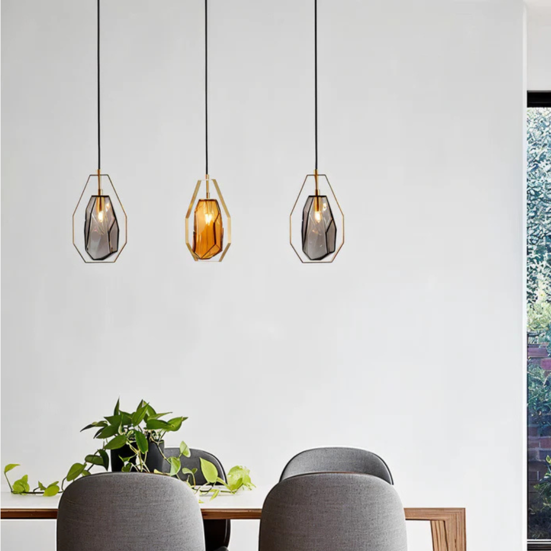 Minimalist Glass Pendant Lamp - Lumora - Amber Finish - Smoke Grey Finish