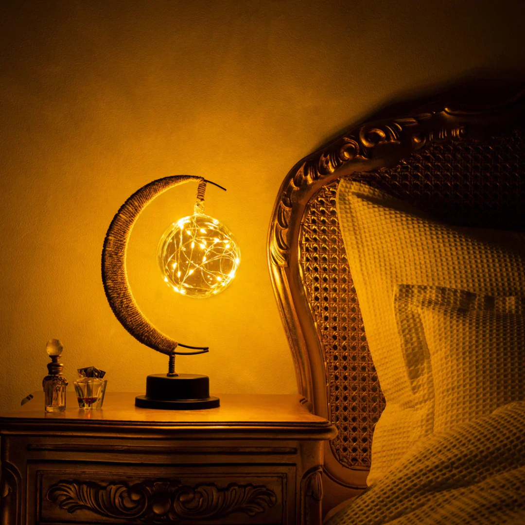 Magical Moon Table Lamp - Luminara - Enchanting Glow - Rope Stand Base