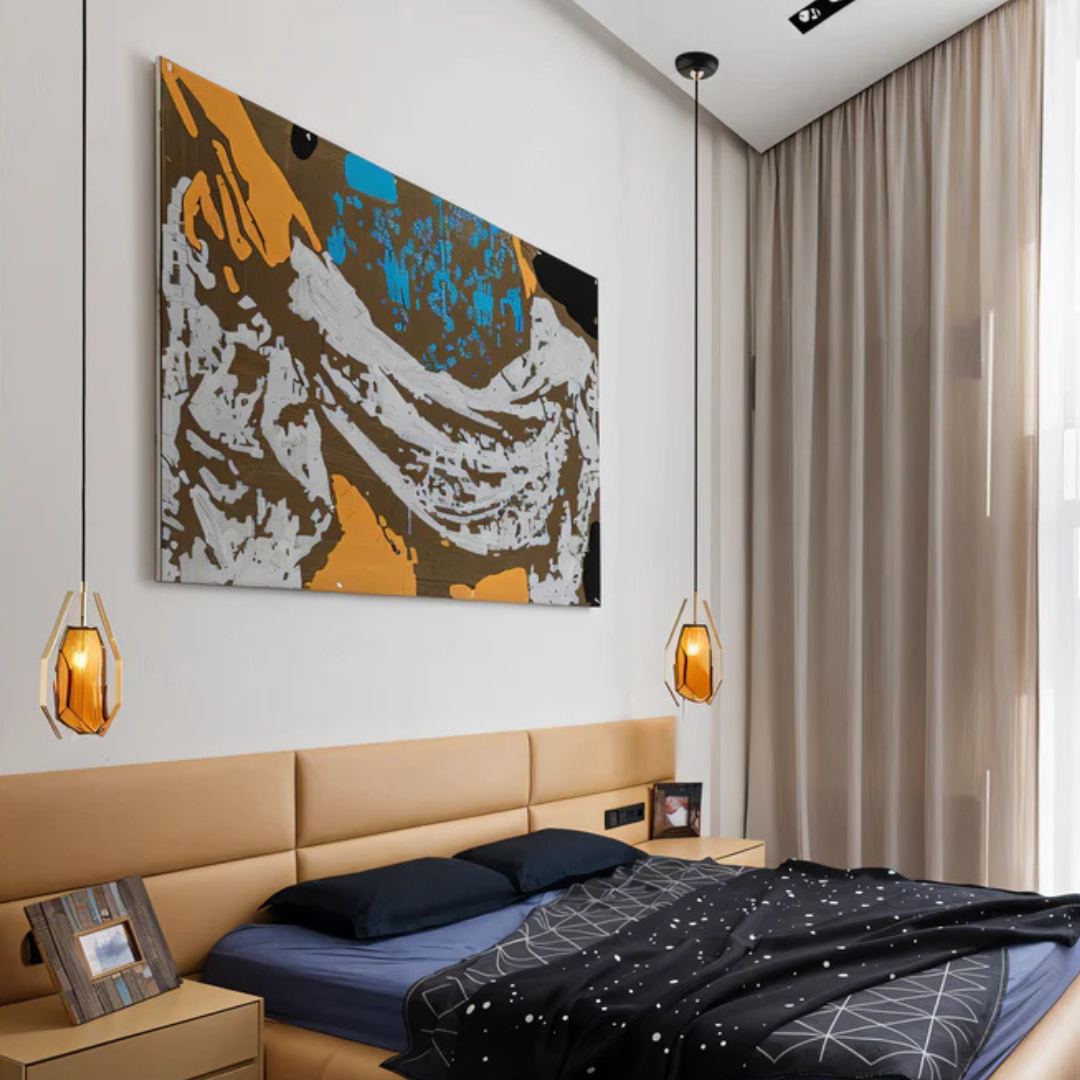 Minimalist Glass Pendant Lamp - Lumora - Amber Finish - Smoke Grey Finish