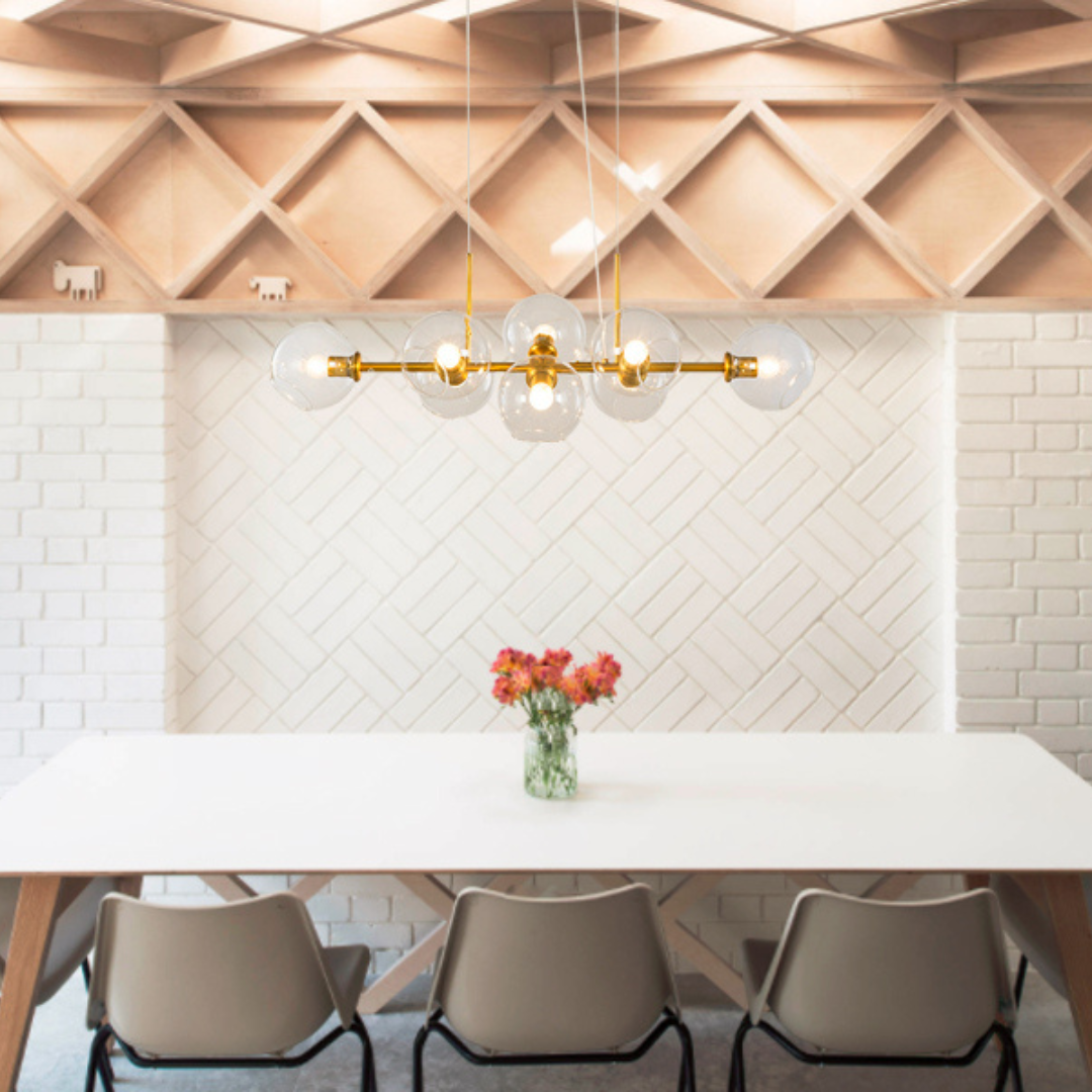 Pendant Lamp Glass - LumoSphere - Dining Table Lighting - Gold Frame Finish