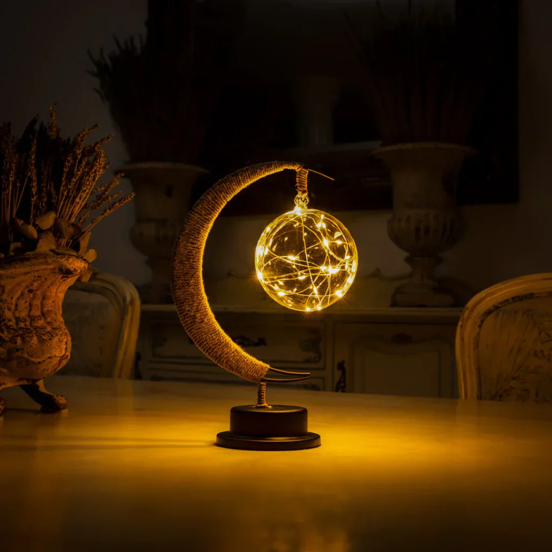Magical Moon Table Lamp - Luminara - Enchanting Glow - Rope Stand Base