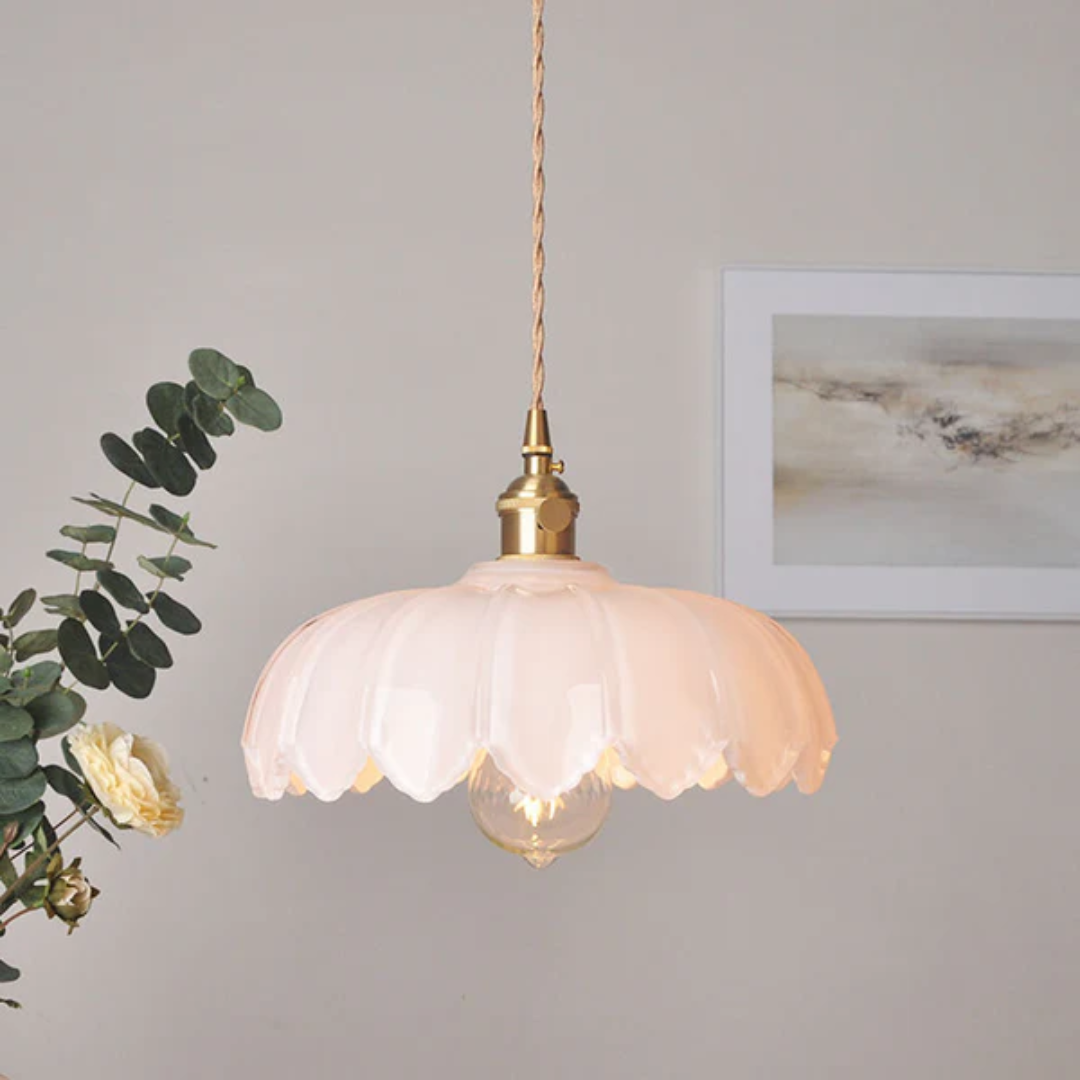 Vintage Glass Pendant Lamp - LumoCraft - Floral Pattern - Suitable for Living Room & Bedroom