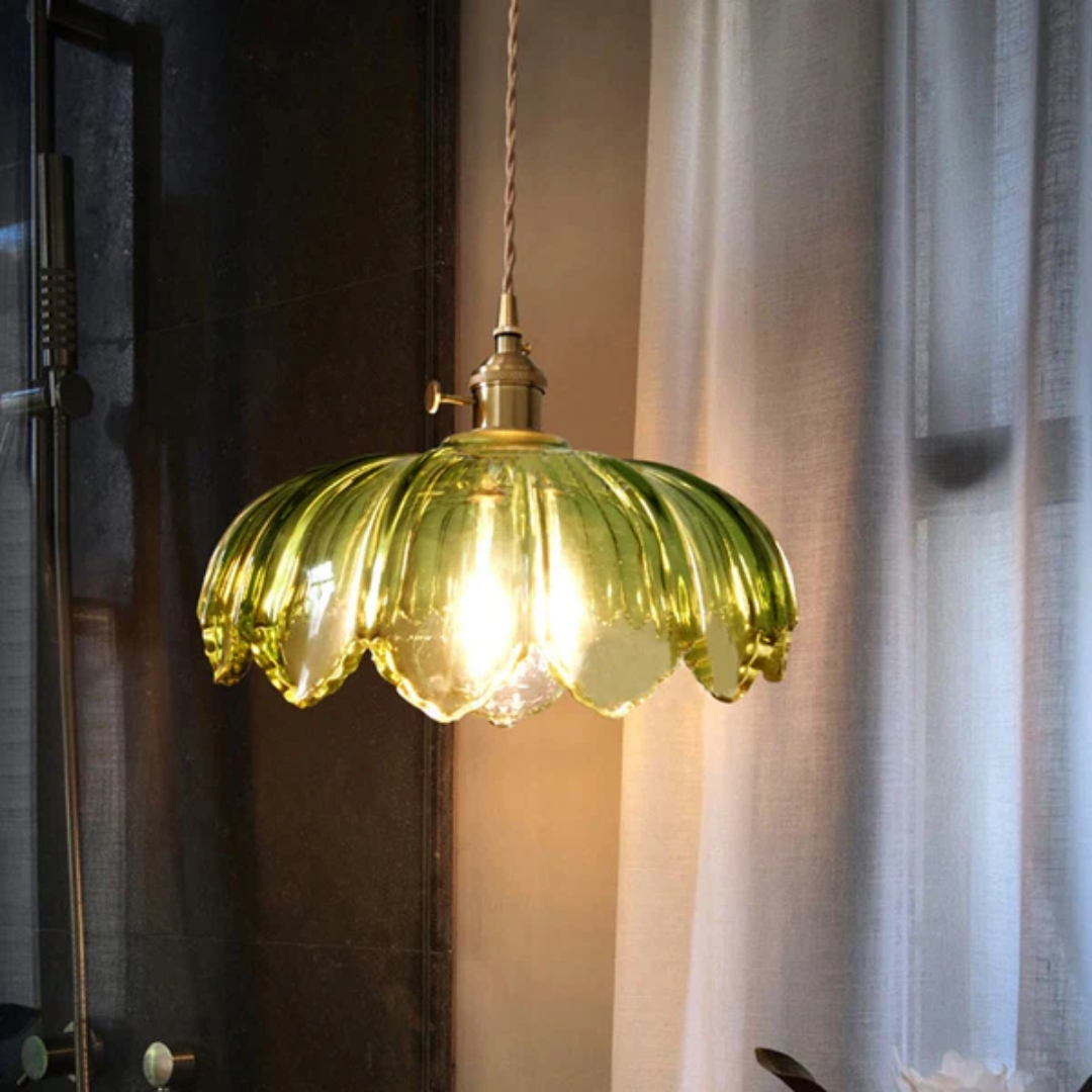 Vintage Glass Pendant Lamp - LumoCraft - Floral Pattern - Suitable for Living Room & Bedroom