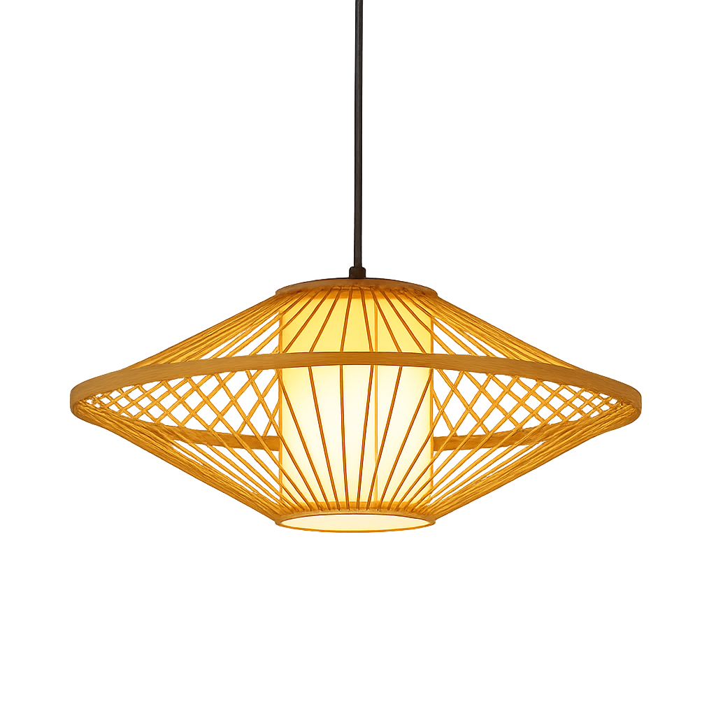 Japanese Bamboo Pendant Lamp - Amethis - Natural Rattan Shade - Adjustable Hanging Cord