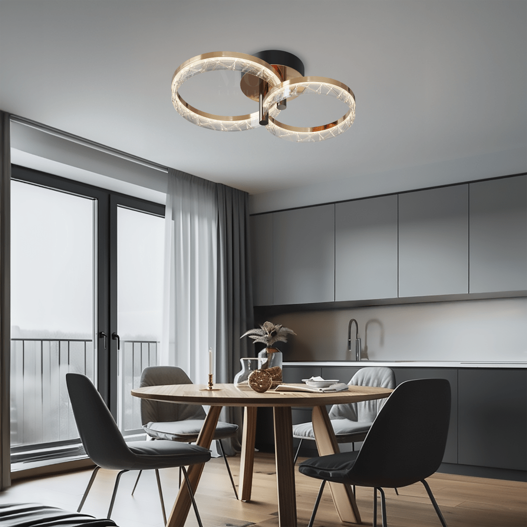 Ceiling Light - Aurevia - Pearl Black Finish - Gold Accents