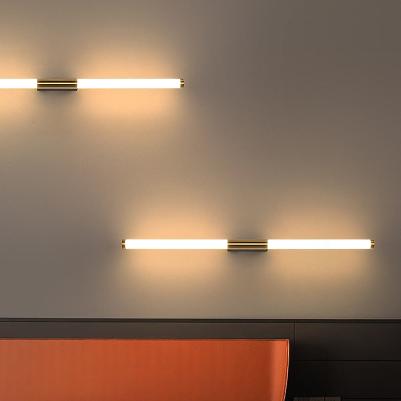 Modern Gold LED Wall Lamp - LumoBar - Bar-Shaped Fixture - Bedroom Lighting
