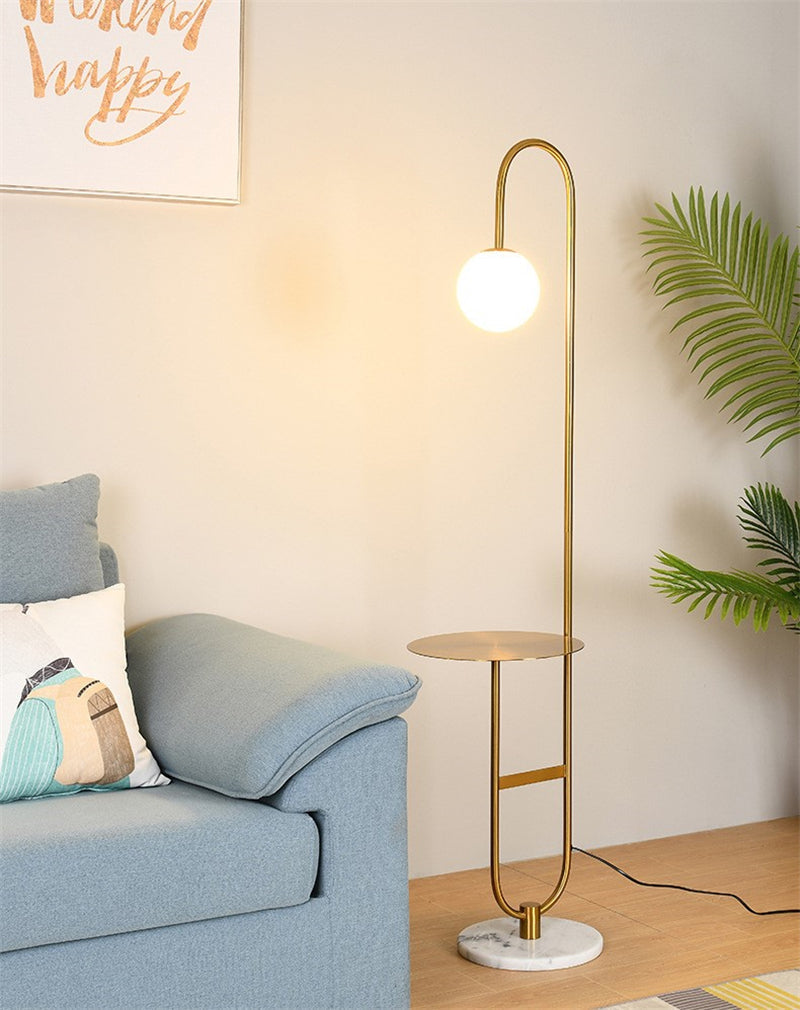 Nordic LED Floor Lamp with Round Table - LumoSet - Integrated Shelf - Modern Lighting