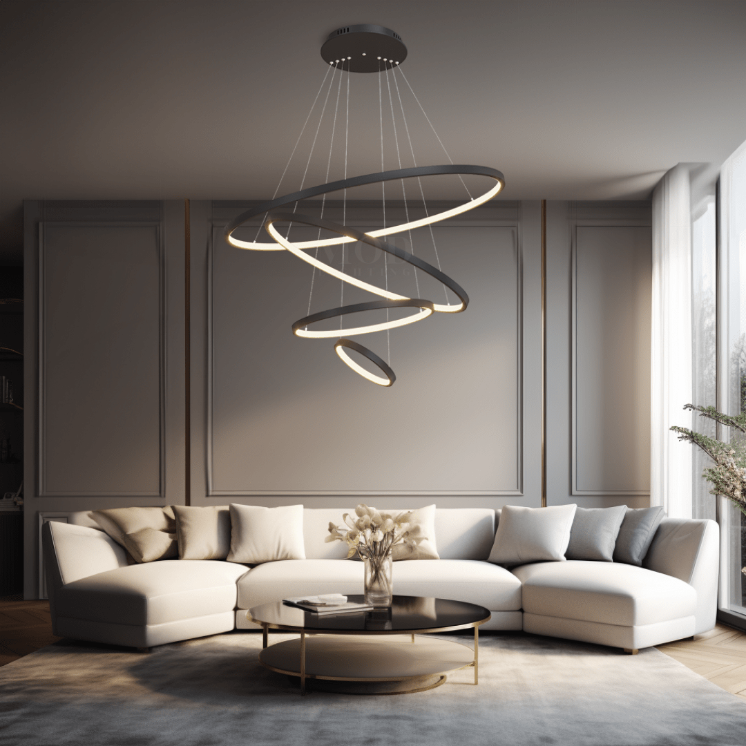 Hanging Chandelier – LumoArc – Adjustable Rings – Ceiling Lighting
