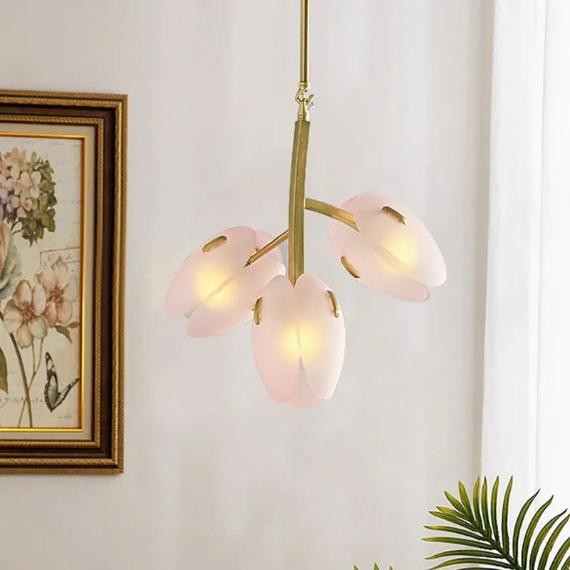 Scandinavian Pink Tulip Glass Ceiling Lamp - LumaFlora - Elegant Bloom - Modern Accent