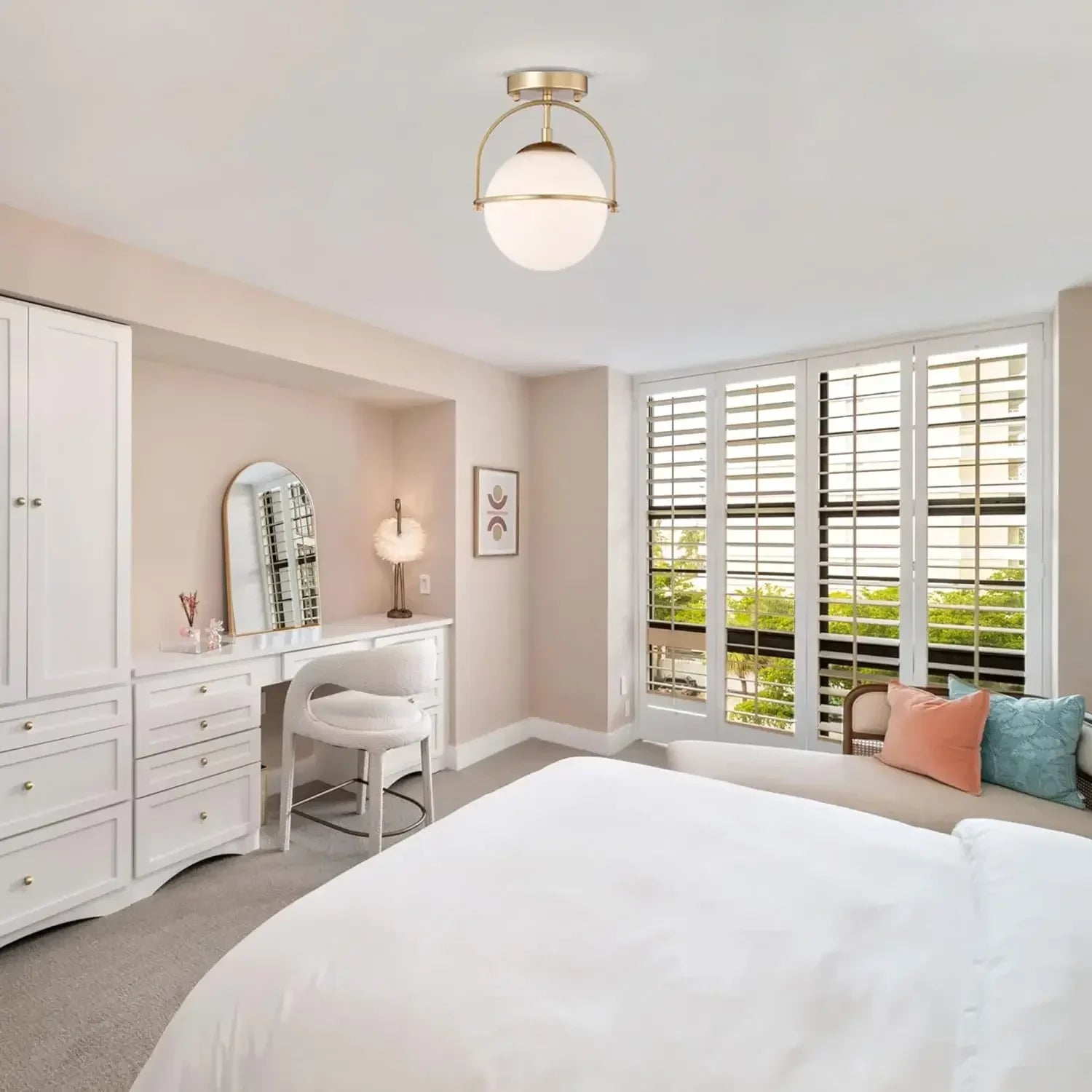 Scandinavian Frosted Glass Ceiling Lamp - LumoNest - Semi Flush Mount - Elegant Round Form