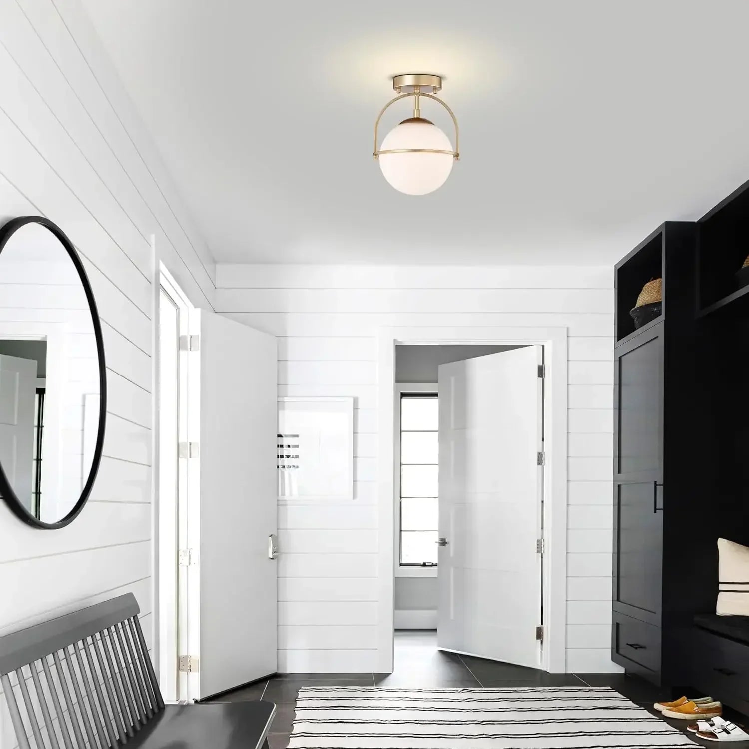 Scandinavian Frosted Glass Ceiling Lamp - LumoNest - Semi Flush Mount - Elegant Round Form