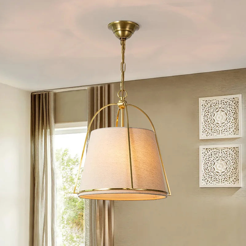 Fabric Pendant Lamp with Brass Frame - Brillora - Modern Accent Lighting - Adjustable Height