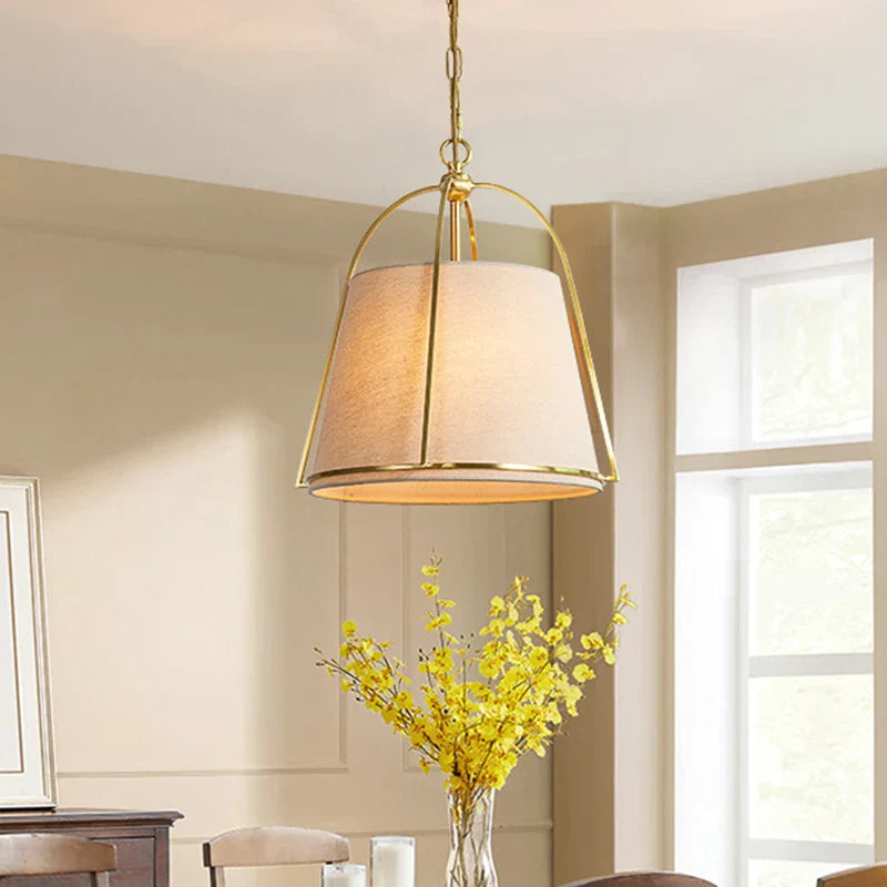 Fabric Pendant Lamp with Brass Frame - Brillora - Modern Accent Lighting - Adjustable Height