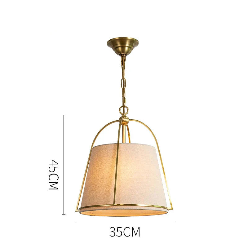 Fabric Pendant Lamp with Brass Frame - Brillora - Modern Accent Lighting - Adjustable Height