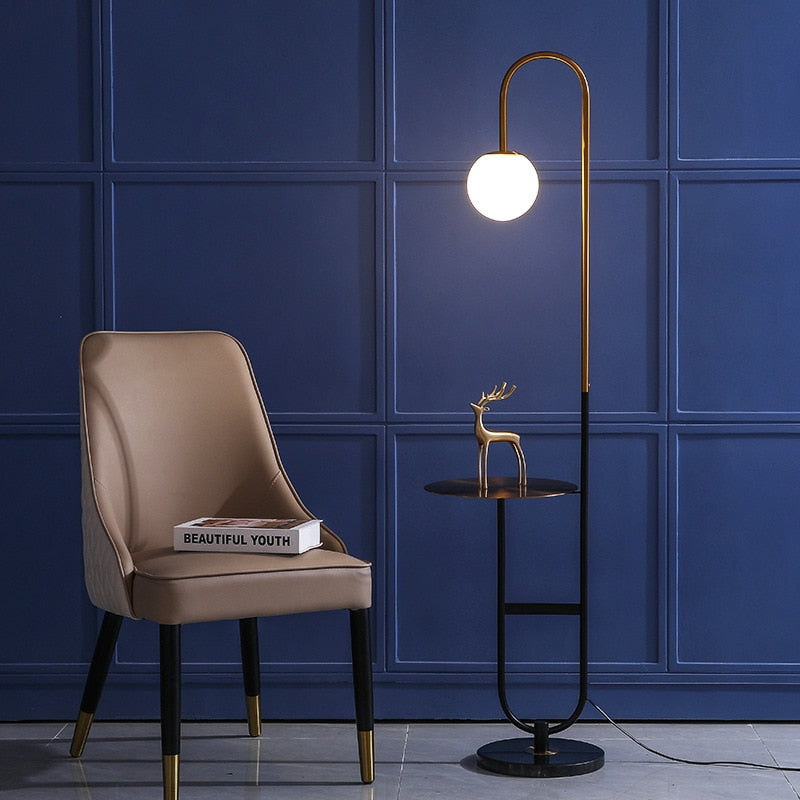 Nordic LED Floor Lamp with Round Table - LumoSet - Integrated Shelf - Modern Lighting