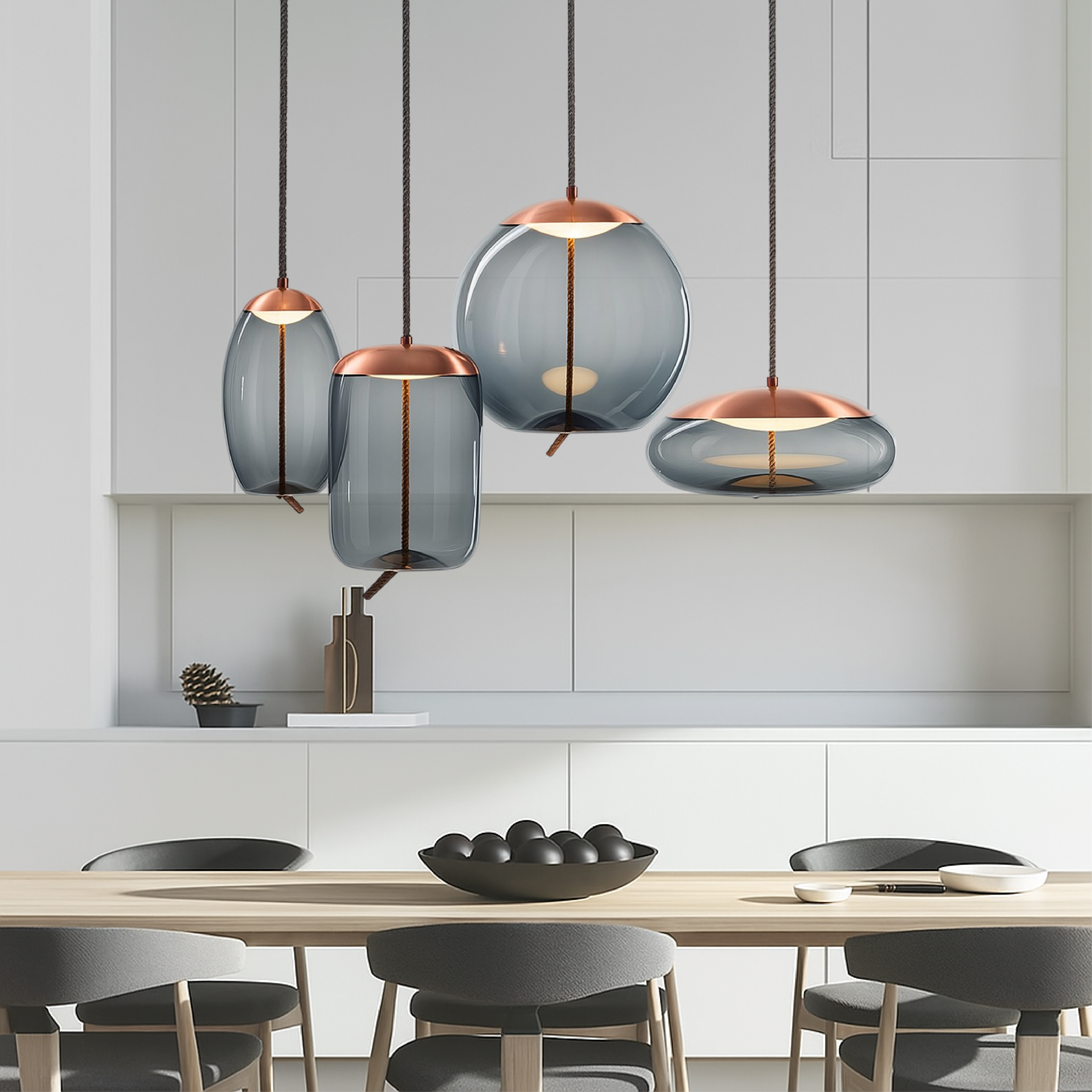 Pendant Lamp - Rosora - Rose Gold Finish - Rope Accent