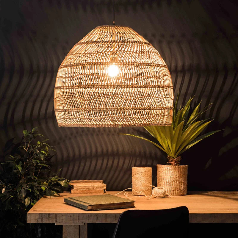 Natural Wicker Pendant Lamp - WeaveGlow - Boho Style - Warm Lighting Effect