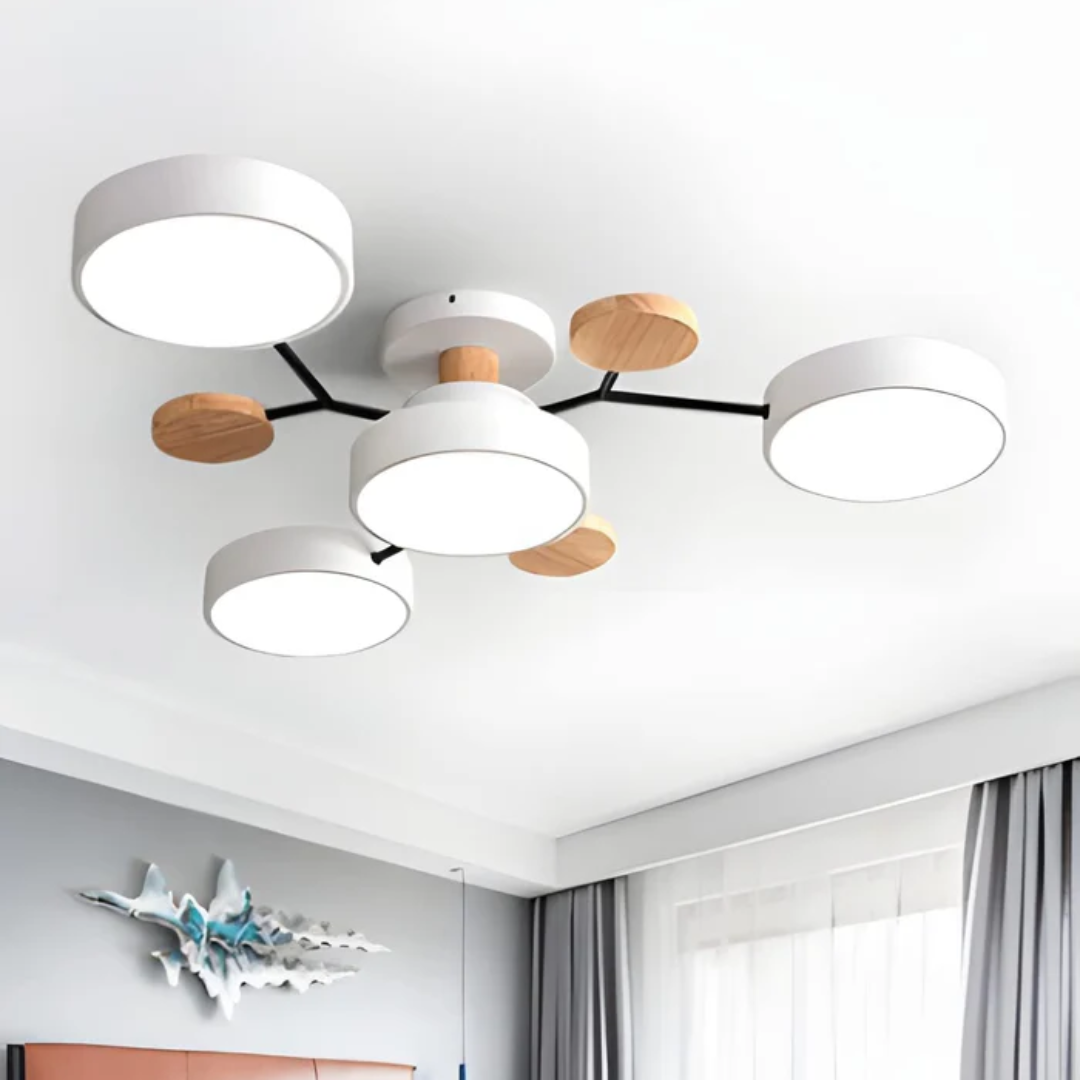 Ceiling Light Fixture - Lumora - Wooden Frame Accent - Tricolour LED Lighting