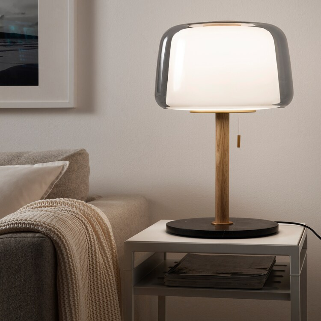 Modern LED Table Lamp - Lumora - Warm White Illumination - Wooden & Glass Finish