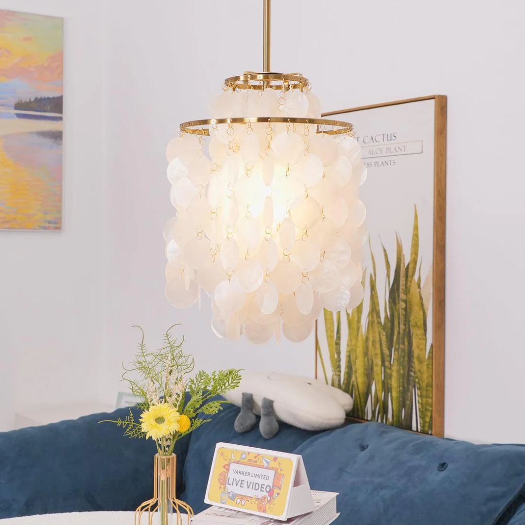 Vintage Natural Seashell Pendant Lamp - Lumora - Elegant Illumination - Unique Shell Design