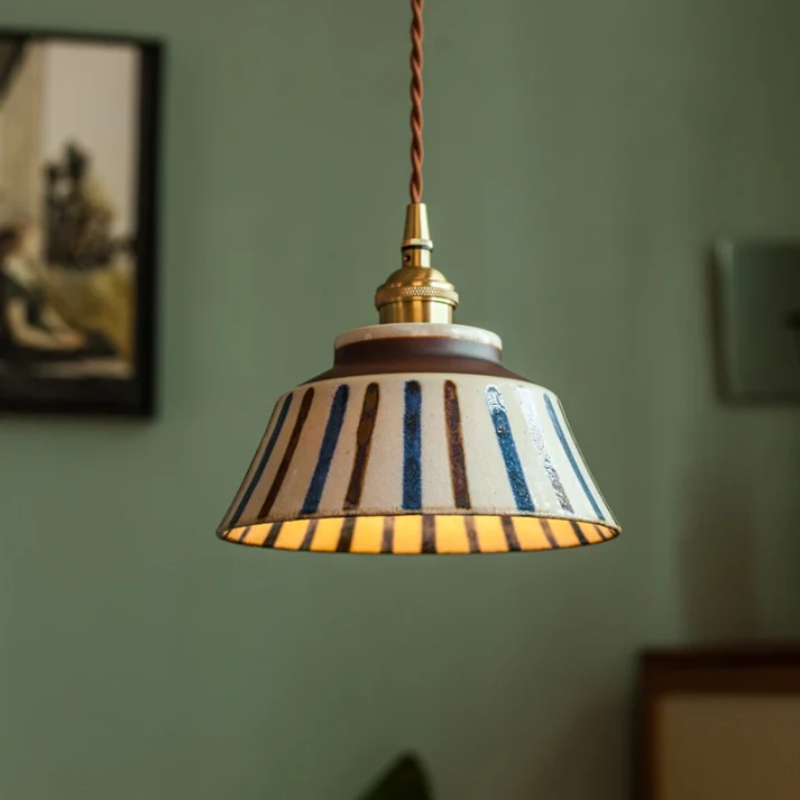 Retro Japanese Ceramic Pendant Lamp - KairoLite - Hand-Painted Pattern - Adjustable Height