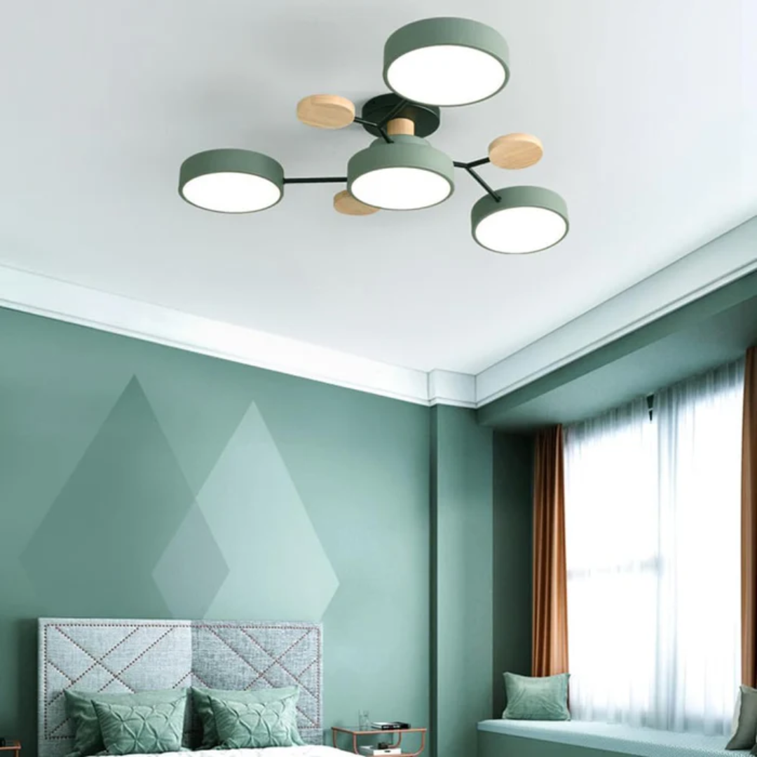 Ceiling Light Fixture - Lumora - Wooden Frame Accent - Tricolour LED Lighting