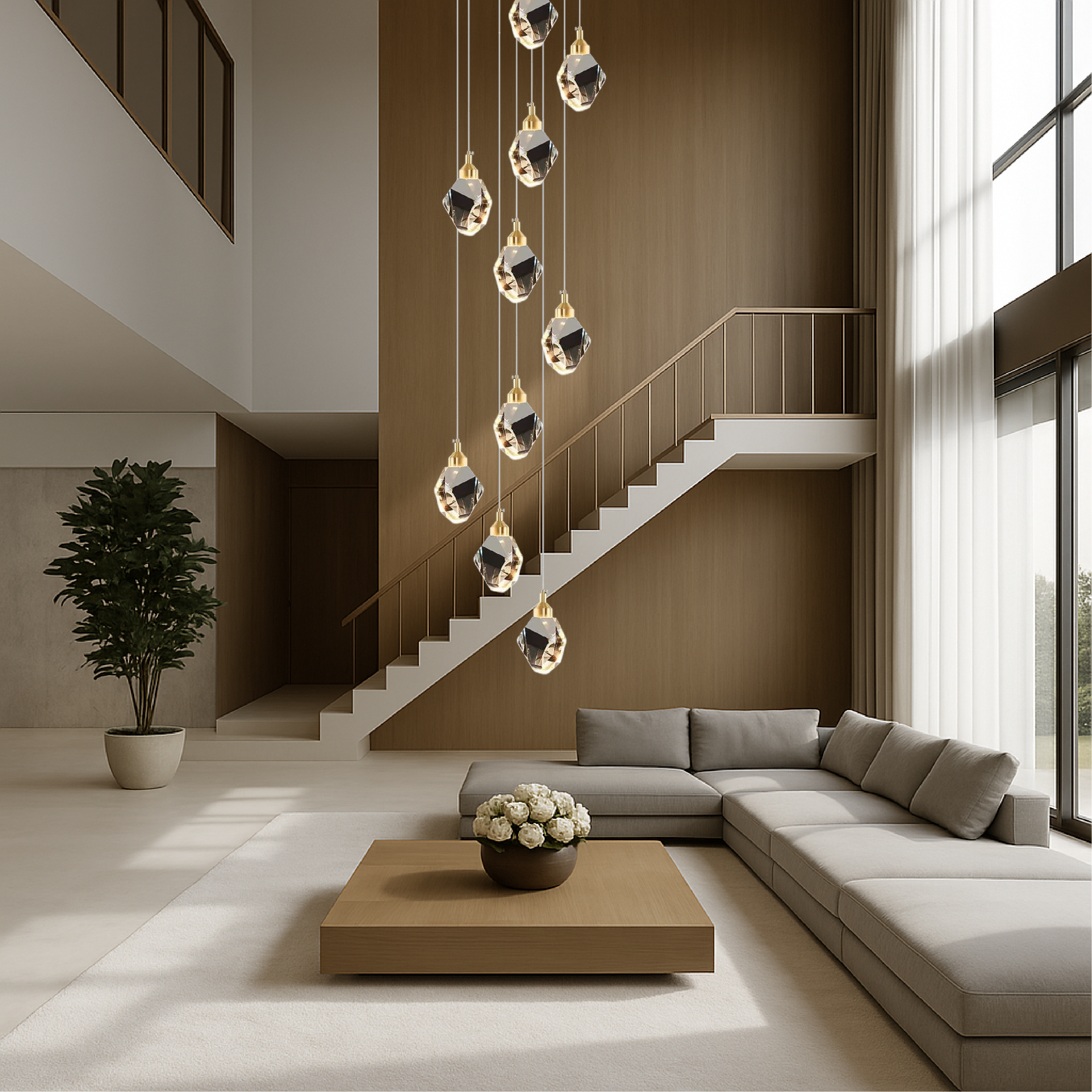 10-Light Crystal Chandelier - Luminarex - Vertical Cascade - Suitable for Staircases