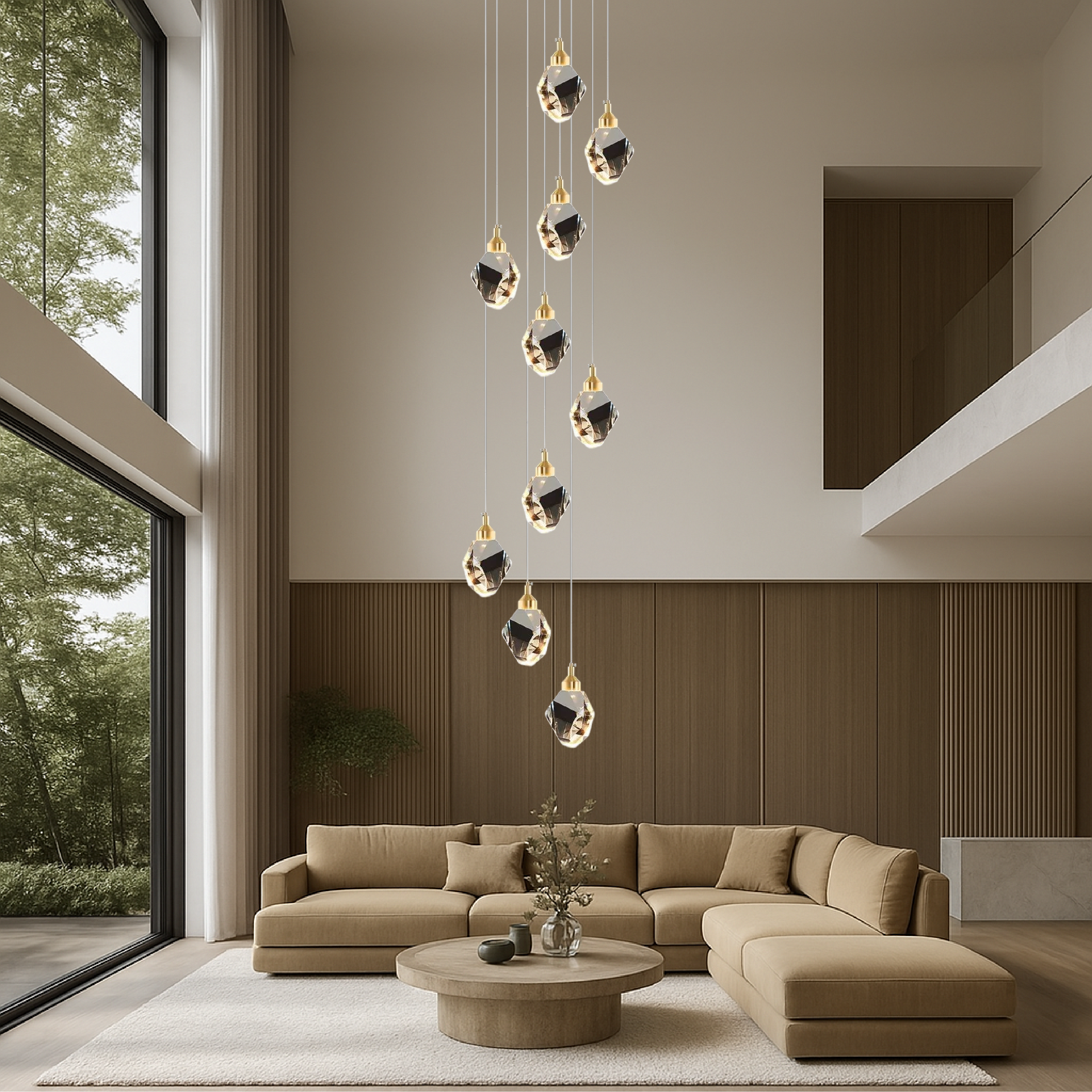 10-Light Crystal Chandelier - Luminarex - Vertical Cascade - Suitable for Staircases