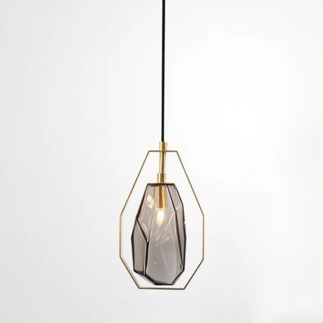 Minimalist Glass Pendant Lamp - Lumora - Amber Finish - Smoke Grey Finish