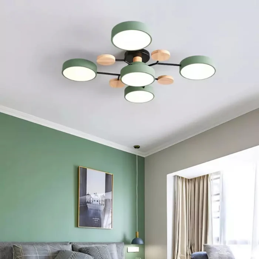 Ceiling Light Fixture - Lumora - Wooden Frame Accent - Tricolour LED Lighting