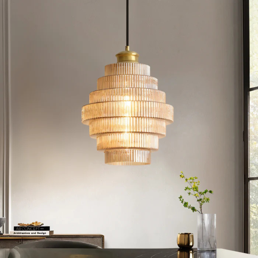 Retro Pendant Lamp - Vintora - Glass Shade Accent - Dining Table Lighting