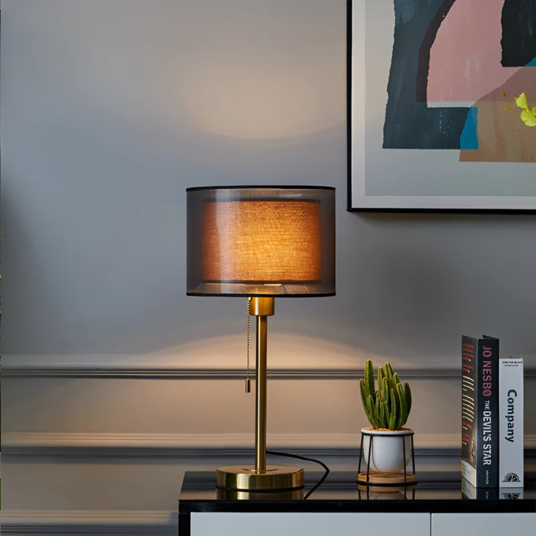 Table Lamp with Double Fabric Shade - Lumoza - Ambient Glow - Bedside Lighting
