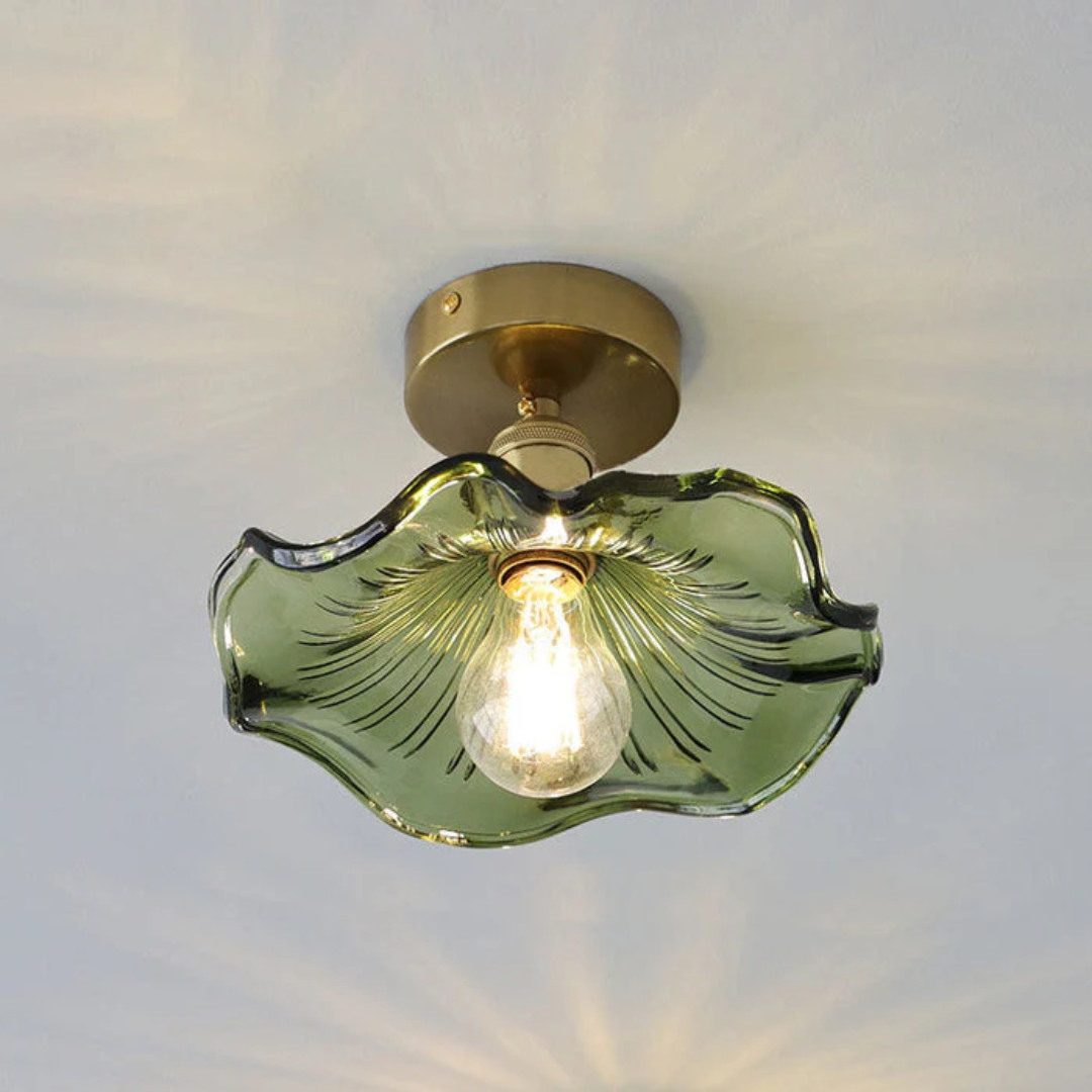 Ceiling Light - HibraGlow - Floral Glass Shade - Warm Ambient Lighting