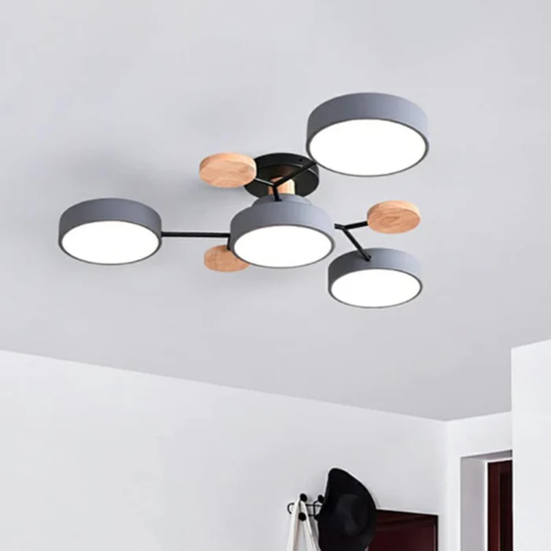 Ceiling Light Fixture - Lumora - Wooden Frame Accent - Tricolour LED Lighting