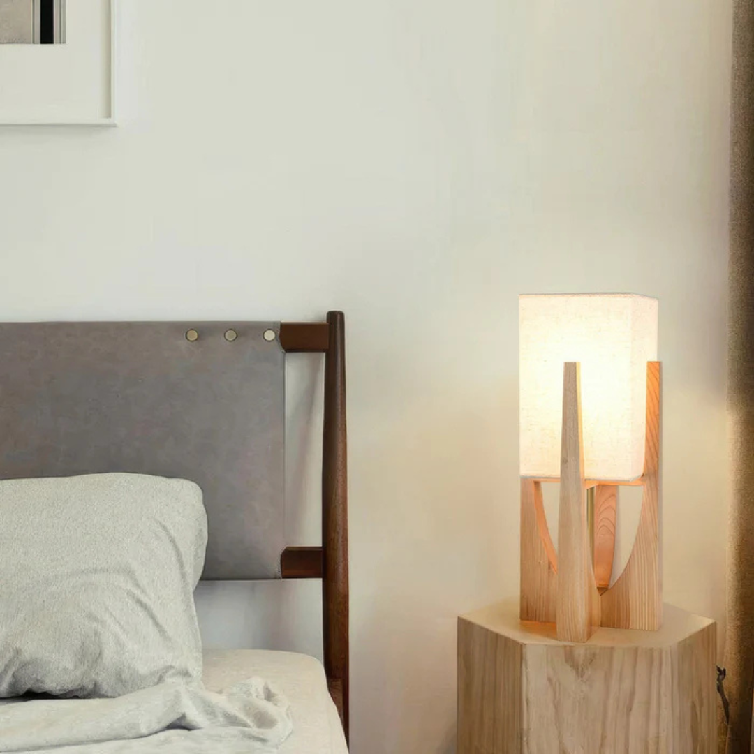Japanese Style Floor Lamp - Kiyora - Wooden Base - Fabric Shade